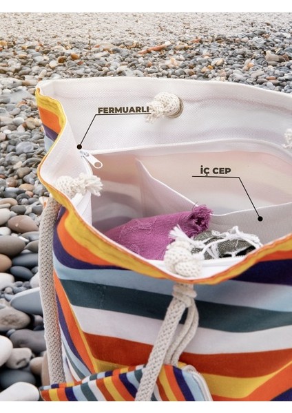 Cüzdan Hediyeli Kadın Plaj Çantası - Renkli modelleri