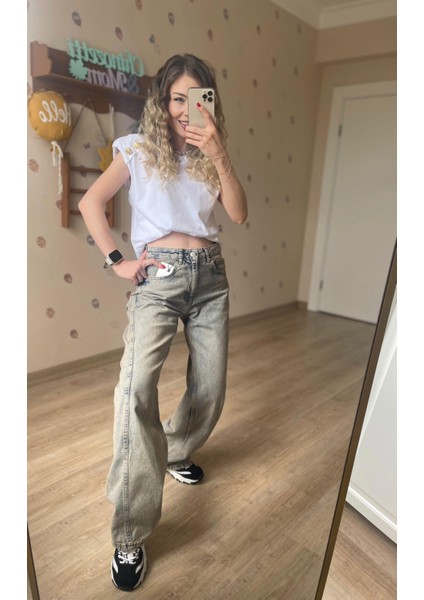 Bej Eskitmeli Dikiş Detaylı Baggy Jean fırsatları