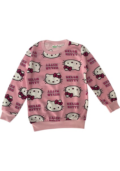 Kız Çocuk Pamuklu Pembe Hello Kitty Desen Pijama Takımı