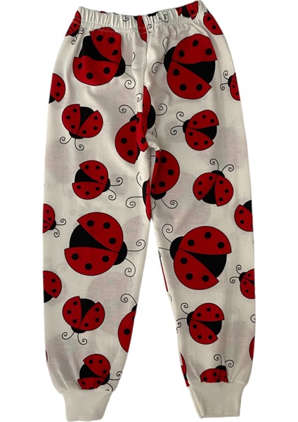 Kız Çocuk Pamuklu Beyaz Uğur Böceği Desen Pijama Takımı