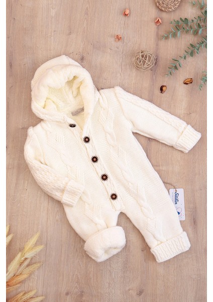 Kız Erkek Bebek Triko Kışlık Krem Tulum Mont Tavşan Kapşonlu STL6824 modelleri