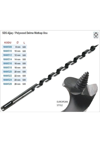 Ø18 mm Ahşap Matkap Ucu Sds Saplı Ağaç Delme Ucu Toplam Boy 500 mm MAWS18 fiyatları