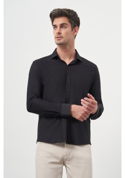 Erkek Siyah Trend Slim Fit Italyan Yaka Gömlek fiyatları
