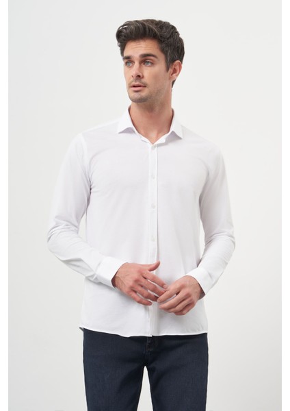 Erkek Beyaz Trend Slim Fit Italyan Yaka Gömlek fiyatları