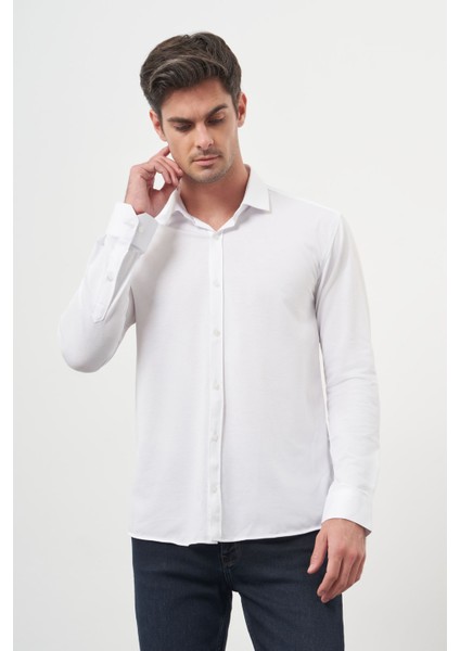 Erkek Beyaz Trend Slim Fit Italyan Yaka Gömlek modelleri