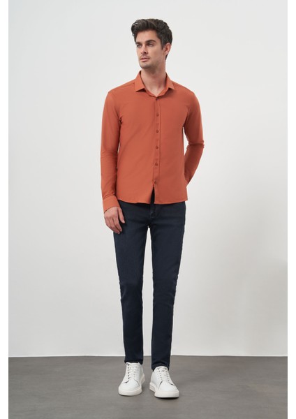 Erkek Kiremit Trend Slim Fit Italyan Yaka Gömlek