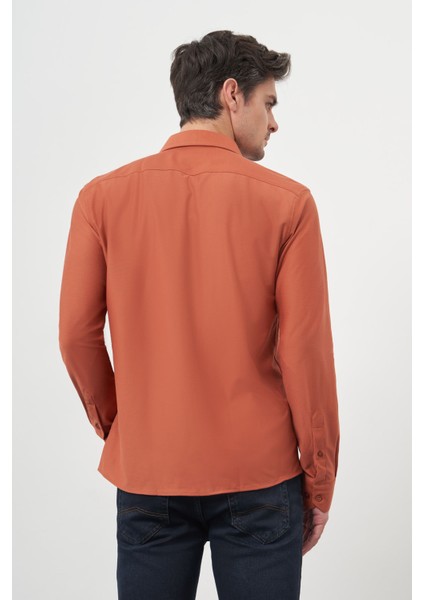 Erkek Kiremit Trend Slim Fit Italyan Yaka Gömlek