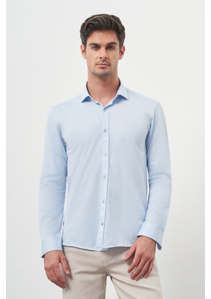 Erkek A. Mavi Trend Slim Fit Italyan Yaka Gömlek