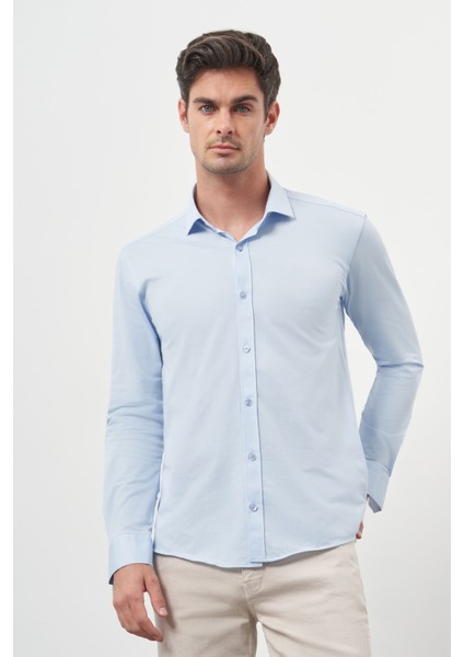 Erkek A. Mavi Trend Slim Fit Italyan Yaka Gömlek