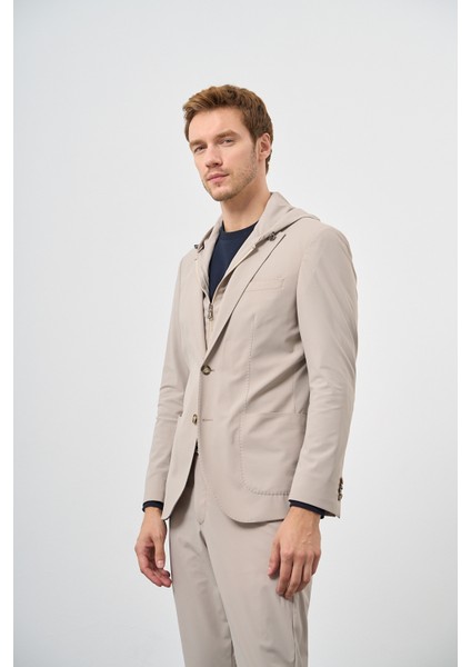 Erkek Bej Polyamide Torba Cep Kapüşonlu Slim Fit Mono Yaka Spor Takım Elbise modelleri