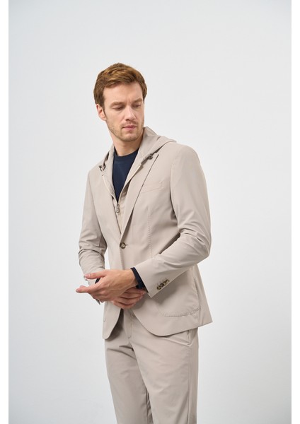 Erkek Bej Polyamide Torba Cep Kapüşonlu Slim Fit Mono Yaka Spor Takım Elbise fırsatları