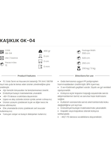4 Bölmeli Kapaklı Kaşıklık, Gri ( Kapak Dahil 2li Set )