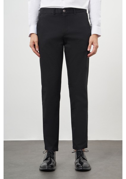 Erkek Siyah Chino Dynamik Fit Pantolon