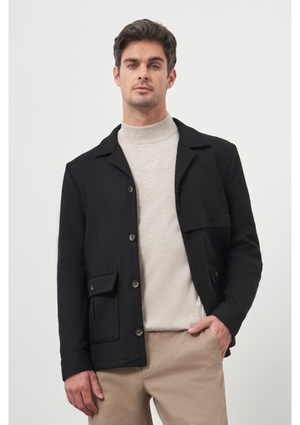Erkek Siyah Yünlü Worker Ceket modelleri