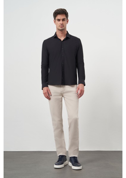 Erkek Siyah Trend Slim Fit Italyan Yaka Gömlek fırsatları