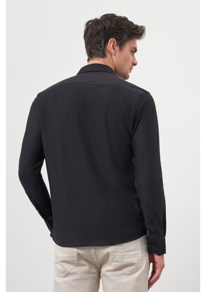 Erkek Siyah Trend Slim Fit Italyan Yaka Gömlek indirimleri
