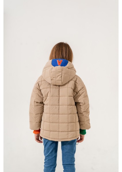 Kız Çocuk Kapşonlu Kare Kapitoneli Mont modelleri