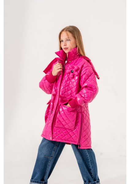 Kız Çocuk Çiçekli Ön Cepli Parlak Mont fiyatları