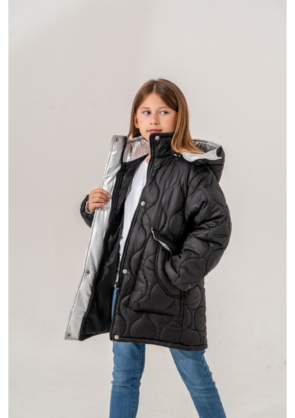 Kız Çocuk Kapşonu Çıkarılabilir Ayıcıklı Şişme Mont