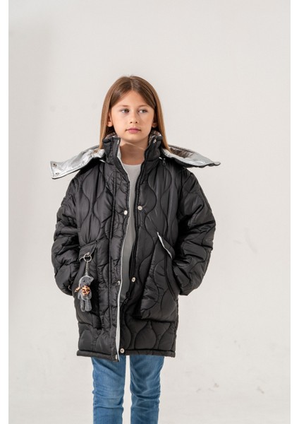 Kız Çocuk Kapşonu Çıkarılabilir Ayıcıklı Şişme Mont modelleri