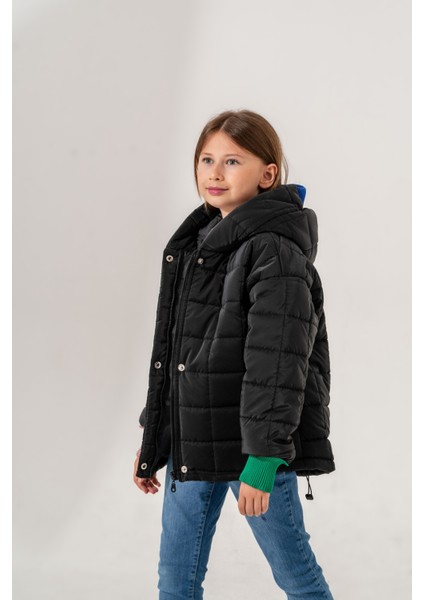 Kız Çocuk Kapüşonlu Kare Kapitoneli Mont modelleri