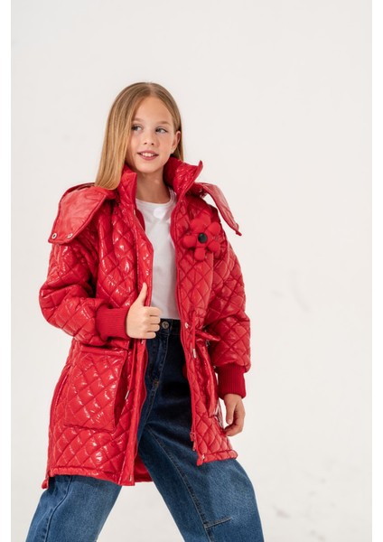 Kız Çocuk Çiçekli Ön Cepli Parlak Mont fiyatları