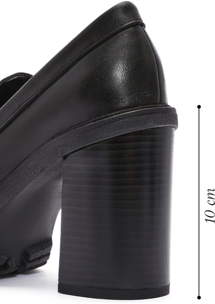 Kadın Siyah Kalın Topuklu Deri Maskülen Loafer 24Wfd180918