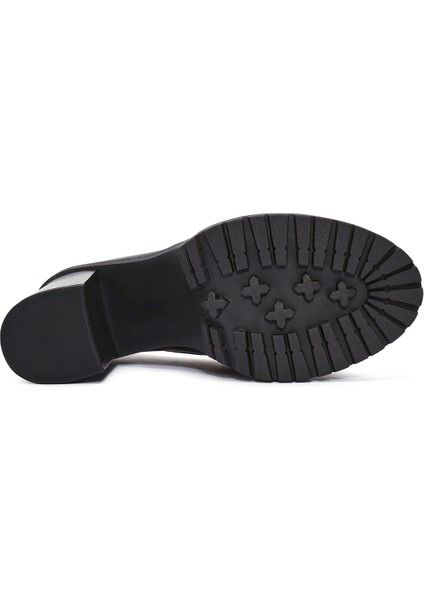 Kadın Siyah Kalın Topuklu Deri Maskülen Loafer 24Wfd180918