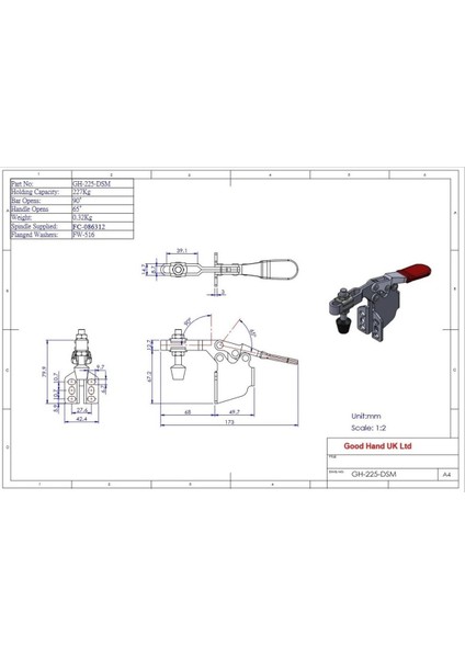 Goodhand GH-225-DSM Yatay Geçişli Kelepçe Yan Montaj | 227 kg Kapasiteli Kelepçe - Ahşap ve Metal Iş fırsatları