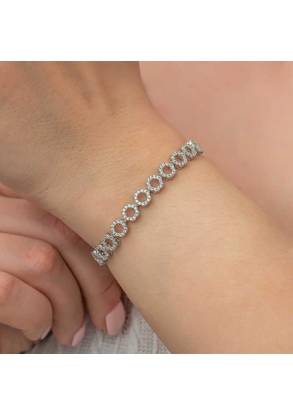 Gümüş Çember Beyaz Taşlı Su Yolu Kadın Bileklik modelleri