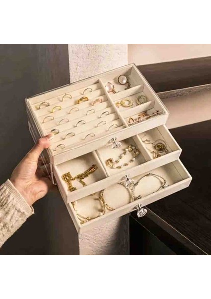 Modern 3 Çekmeceli Takı Bijuteri Mücevher Kutusu Organizer Düzenleyici