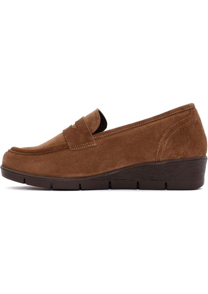 Kadın Taba Dolgu Topuklu Süet Deri Comfort Loafer 24Wfd236910