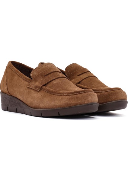 Kadın Taba Dolgu Topuklu Süet Deri Comfort Loafer 24Wfd236910