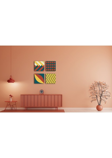 Modern 4'lü Ahşap Tablo, Abstract Desenli Tablo, Ev Dekoru 25X25CM, 30X30CM indirimleri
