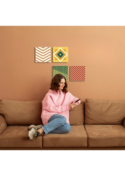 Modern 4'lü Ahşap Tablo, Abstract Desenli Tablo, Ev Dekoru 25X25CM, 30X30CM fiyatları