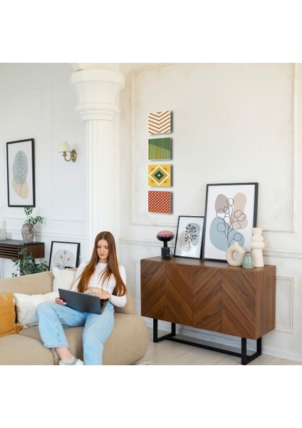 Modern 4'lü Ahşap Tablo, Abstract Desenli Tablo, Ev Dekoru 25X25CM, 30X30CM modelleri