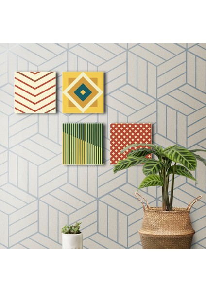 Modern 4'lü Ahşap Tablo, Abstract Desenli Tablo, Ev Dekoru 25X25CM, 30X30CM fırsatları