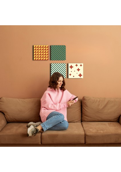 Modern 4'lü Ahşap Tablo, Abstract Desenli Tablo, Ev Dekoru 25X25CM, 30X30CM fiyatları