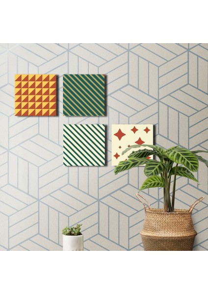 Modern 4'lü Ahşap Tablo, Abstract Desenli Tablo, Ev Dekoru 25X25CM, 30X30CM modelleri