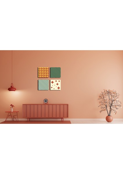 Modern 4'lü Ahşap Tablo, Abstract Desenli Tablo, Ev Dekoru 25X25CM, 30X30CM fırsatları