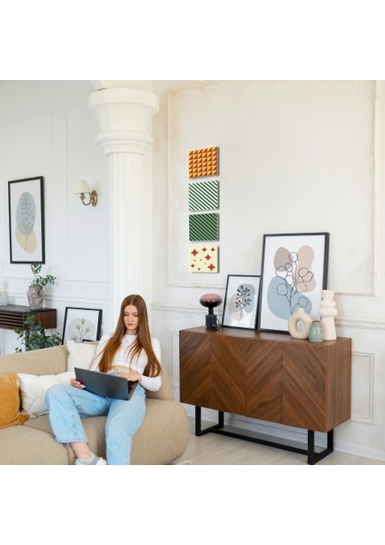 Modern 4'lü Ahşap Tablo, Abstract Desenli Tablo, Ev Dekoru 25X25CM, 30X30CM indirimleri