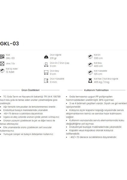 Gk-03 3 Bölmeli Kaşıklık, Gri
