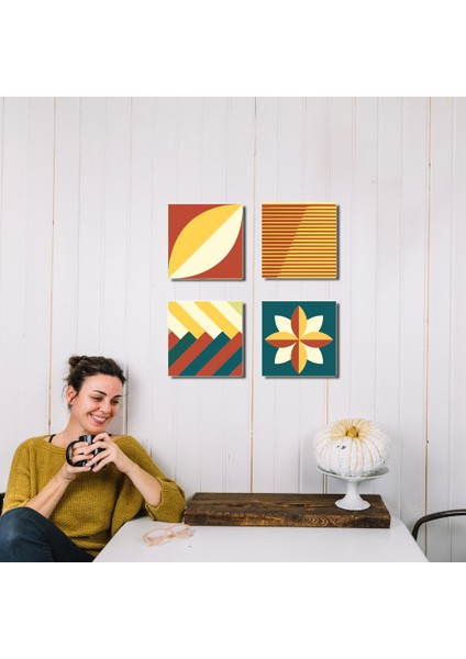 Modern 4'lü Ahşap Tablo, Abstract Desenli Tablo, Ev Dekoru 25X25CM, 30X30CM fiyatları