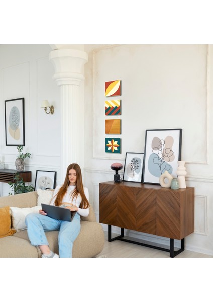 Modern 4'lü Ahşap Tablo, Abstract Desenli Tablo, Ev Dekoru 25X25CM, 30X30CM modelleri