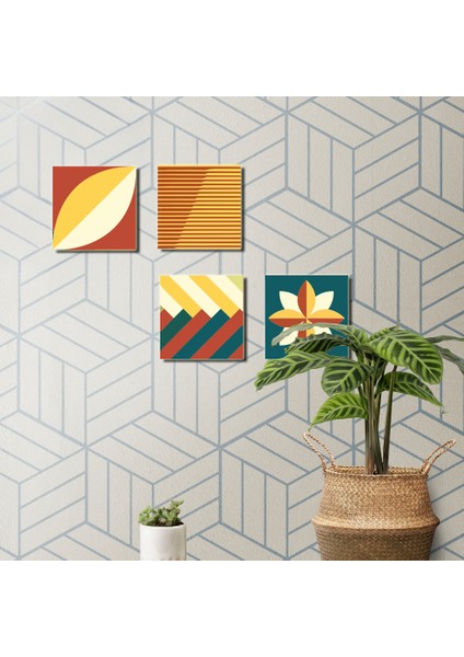 Modern 4'lü Ahşap Tablo, Abstract Desenli Tablo, Ev Dekoru 25X25CM, 30X30CM fırsatları