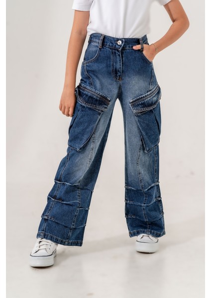 Kiz Çocuk Cep Detayli Pi?leli? Kot Pantolon