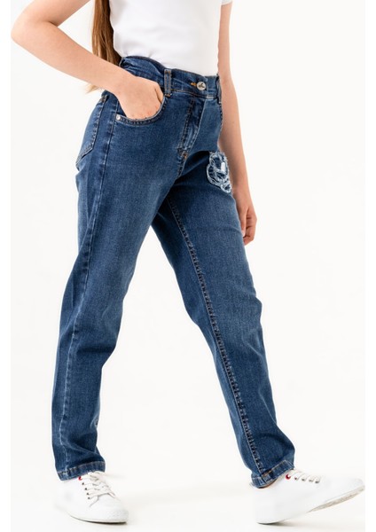 Kız Çocuk Çiçek Nakışlı Kot Pantolon fiyatları