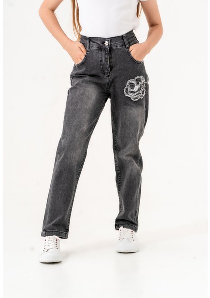 Kız Çocuk Çiçek Nakışlı Kot Pantolon fiyatları