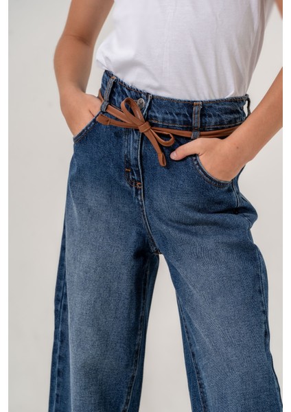 Kız Çocuk Deri Kemerli Kot Pantolon modelleri