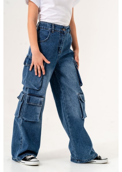 Kız Çocuk Çok Cepli Kot Pantolon